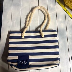 Porto Vino Navy & White Stripe Insulated Cooler Tote Rope Handles